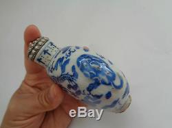 Antique chinese blue and white porcelain snuff bottle, Marked