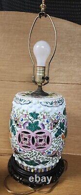 Antique chinese porcelain famille rose garden seat lamp
