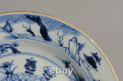 Beautiful 18C Chinese Porcelain B&W Plate Landscape & Symbols Antique
