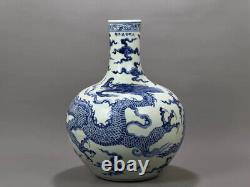 Beautiful Chinese Hand Painting Blue&white Porcelain Dragon Globular Shape Vase