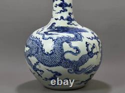 Beautiful Chinese Hand Painting Blue&white Porcelain Dragon Globular Shape Vase