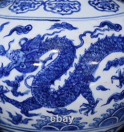 Beautiful Chinese Hand Painting Blue&white Porcelain Dragon Globular Shape Vase