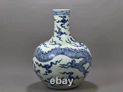 Beautiful Chinese Hand Painting Blue&white Porcelain Dragon Globular Shape Vase