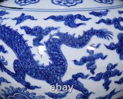 Beautiful Chinese Hand Painting Blue&white Porcelain Dragon Globular Shape Vase