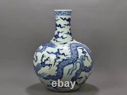 Beautiful Chinese Hand Painting Blue&white Porcelain Dragon Globular Shape Vase