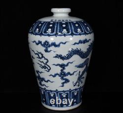 Beautiful Chinese Hand Painting Blue&white Porcelain Dragon Mei Vase