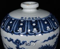 Beautiful Chinese Hand Painting Blue&white Porcelain Dragon Mei Vase