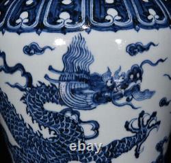 Beautiful Chinese Hand Painting Blue&white Porcelain Dragon Mei Vase