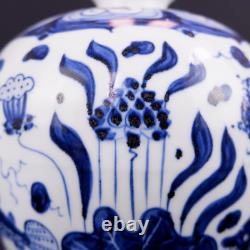 Beautiful Chinese Hand Painting Blue&white Porcelain Fish Mei Vase