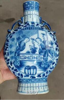 Beautiful Chinese Hand Painting Blue&white Porcelain Personality Flat Vase