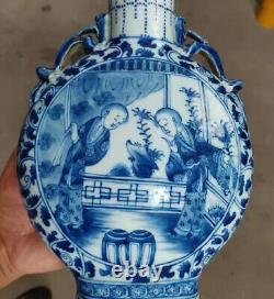 Beautiful Chinese Hand Painting Blue&white Porcelain Personality Flat Vase