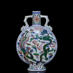 Beautiful Chinese Hand Painting Famille Rose Porcelain Dragon Phoenix Vase