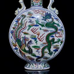 Beautiful Chinese Hand Painting Famille Rose Porcelain Dragon Phoenix Vase