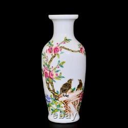 Beautiful Chinese Hand Painting Famille Rose Porcelain Flowers Bird Shang Vase