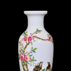 Beautiful Chinese Hand Painting Famille Rose Porcelain Flowers Bird Shang Vase