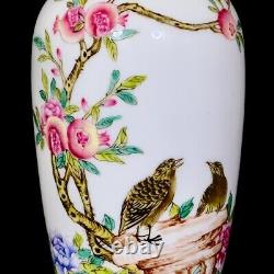 Beautiful Chinese Hand Painting Famille Rose Porcelain Flowers Bird Shang Vase