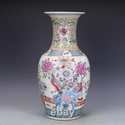 Beautiful Chinese Hand Painting Famille Rose Porcelain Flowers Bird Vase