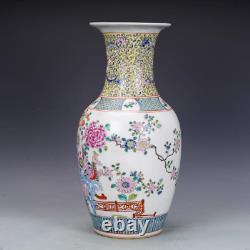 Beautiful Chinese Hand Painting Famille Rose Porcelain Flowers Bird Vase