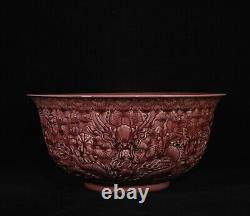 Beautiful Chinese Hand Painting Red Glaze Porcelain Dragon Big Bowl