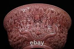 Beautiful Chinese Hand Painting Red Glaze Porcelain Dragon Big Bowl