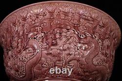 Beautiful Chinese Hand Painting Red Glaze Porcelain Dragon Big Bowl