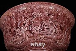 Beautiful Chinese Hand Painting Red Glaze Porcelain Dragon Big Bowl