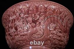 Beautiful Chinese Hand Painting Red Glaze Porcelain Dragon Big Bowl