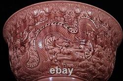 Beautiful Chinese Hand Painting Red Glaze Porcelain Dragon Big Bowl