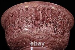 Beautiful Chinese Hand Painting Red Glaze Porcelain Dragon Big Bowl