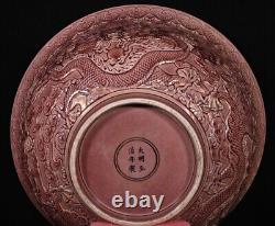 Beautiful Chinese Hand Painting Red Glaze Porcelain Dragon Big Bowl