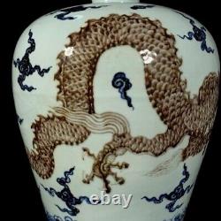 Beautiful Chinese Hand Painting Underglaze Red Porcelain Dragon Mei Vase