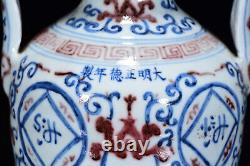 Beautiful Chinese Hand Painting Underglaze Red Porcelain Zun Vase