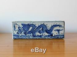 C. 16th Antique Chinese Ming Wanli Blue & White Porcelain Dragon Ink Stone