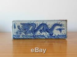 C. 16th Antique Chinese Ming Wanli Blue & White Porcelain Dragon Ink Stone