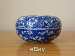 C. 17th Antique Chinese Blue & White Kangxi Prunus Blossom Porcelain Paste Box