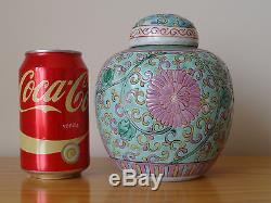 C. 19th Antique Chinese Famille Rose Purquoise Pink Porcelain Ginger Jar Pot