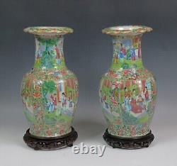 C1850s Impressive Pair Colorful Chinese Rose Mandarin Tall Porcelain Vases
