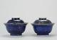 Ca 1720 Kangxi Powder Blue Gilded Lidded Bowls Jar Chinese Porcelain Antique