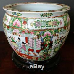 CHINESE Large Old Famelia Rose & Gold Porcelain Fish Bowl, Planter, Jardiniere