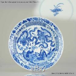 Ca 1700 Kangxi Chinese Porcelain Plate Phoenix Figures Marked Lingzhi fu