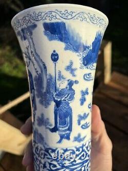 Chinese 19th Century Or Earlier Transitional Blue And White Porcelain Gu Vase
