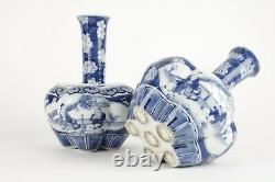 Chinese 20th century tulip vases, blue and white porcelain, prunus