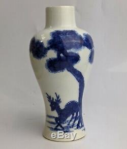 Chinese Antique 18th century Soft Paste Blue & White porcelain Vase Deer QING
