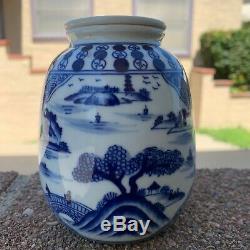 Chinese Antique Blue And White Porcelain Jar with Lid and Marked