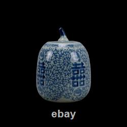 Chinese Antique Blue & White Ginger Jar/Lid Pumpkin Porcelain Vase- Qianlong