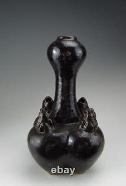 Chinese Antique Cizhou Ware Black Glazed Long Neck Porcelain Vase