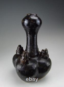 Chinese Antique Cizhou Ware Black Glazed Long Neck Porcelain Vase