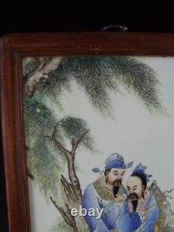 Chinese Antique Famille Rose Framed Porcelain Panel 8 Immortals