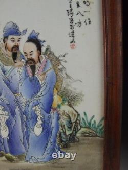 Chinese Antique Famille Rose Framed Porcelain Panel 8 Immortals