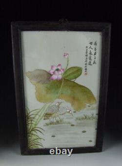 Chinese Antique Famille Rose Framed Porcelain Panel Bird Flower